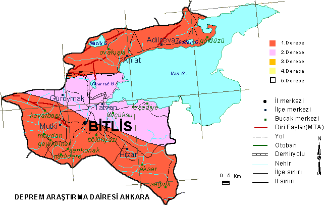 270 Şekil 4. Bitlis deprem haritası (Bayındırlık, 1996) Şekil 5. Bitlis ve çevresinin sismisitesi Ms M =0.