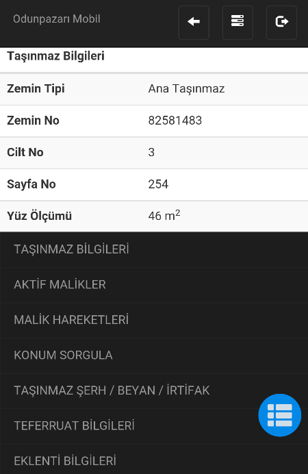 Detay Tablosu Harita Butonu Şekil 7: Parsel Tapu Kartı Tapu Detay Sorgu Menüsü Seçenekleri Tapu Detay Sorgu Menüsü Şekil 8: Tapu Detay Kartı Malik Hareketleri: İlgili parselin yeni ve eski