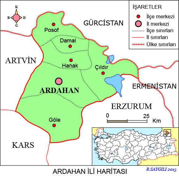 Harita : Ardahan İlinin Konumu Kaynak: http://cografyaharita.com/turkiye_mulki_idare_haritalari5.html Ardahan Kalesi çevresinde yapılan Prehistorik araştırmalar, (M.Ö.