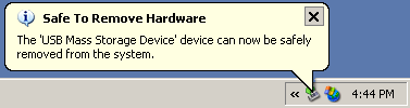 BİLGİSAYARDAN BAĞLANTININ KESİLMESİ 2 Windows XP. Farenin sol düğmesi ile simgeyi tıklayın 2. Safely remove USB Mass Storage Device (USB Yığın Depolama Aygıtını güvenle kaldır) seçeneğini tıklayın.