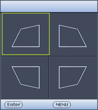 2. 2D Trapezoid düzeltme sayfası açıldıktan sonra. Görüntünün üst kısmındaki çarpıklığı düzeltmek için tuşuna basın.