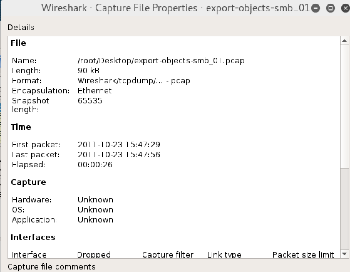 Wireshark - Capture File Properties Yakalanan paket hakkında özet bilgiler elde etmek istersek Statistics -> Capture File Properties yolunu takip etmemiz yeterli olacaktır.