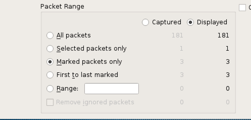 Trafik İçerisindeki Paketlerin Export Edilmesi - 5 Seçmek istediğimiz paketlerin üzerine gelip sağ tuş yapıp Mark/Unmark Packet