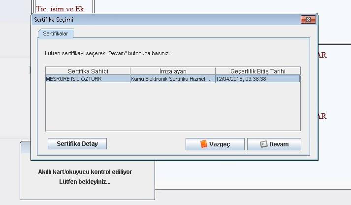 Akıllı kart okuyucunuz takılı ise, yapmış olduğunuz başvuruyu elektronik olarak imzalamak için sol alt köşede bulunan İMZALA düğmesine basınız.