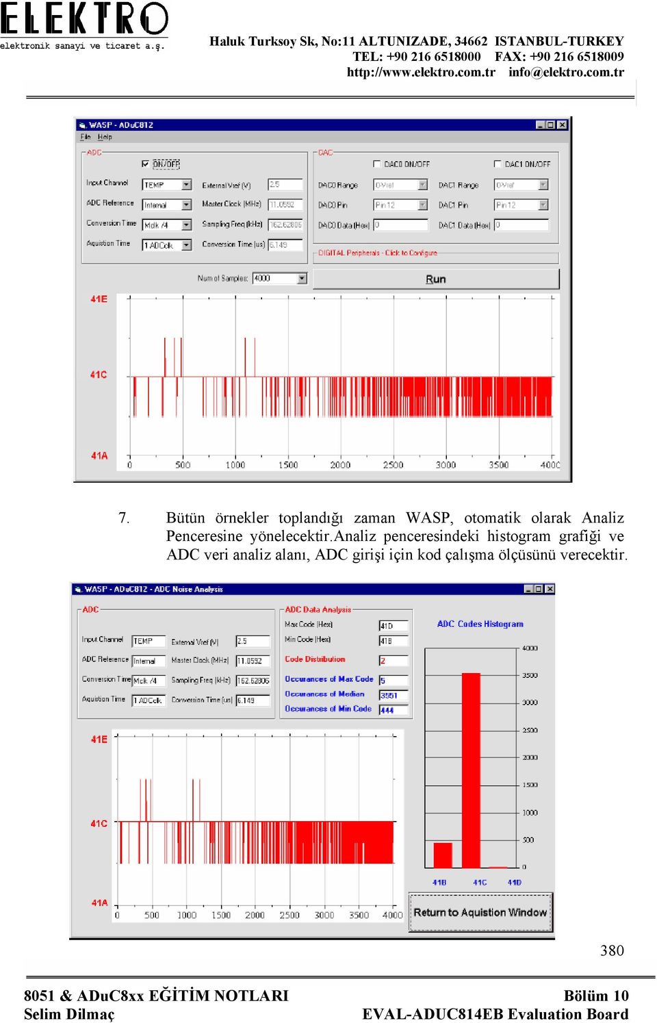 analiz penceresindeki histogram grafiği ve ADC veri