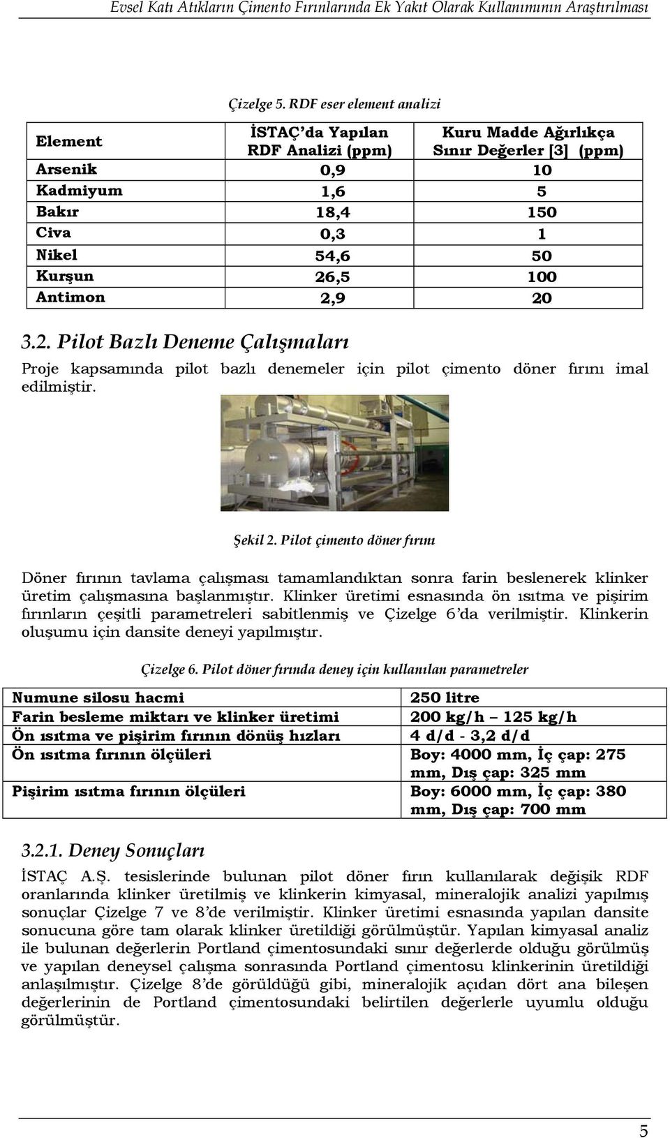 Antimon 2,9 20 3.2. Pilot Bazlı Deneme Çalışmaları Proje kapsamında pilot bazlı denemeler için pilot çimento döner fırını imal edilmiştir. Şekil 2.