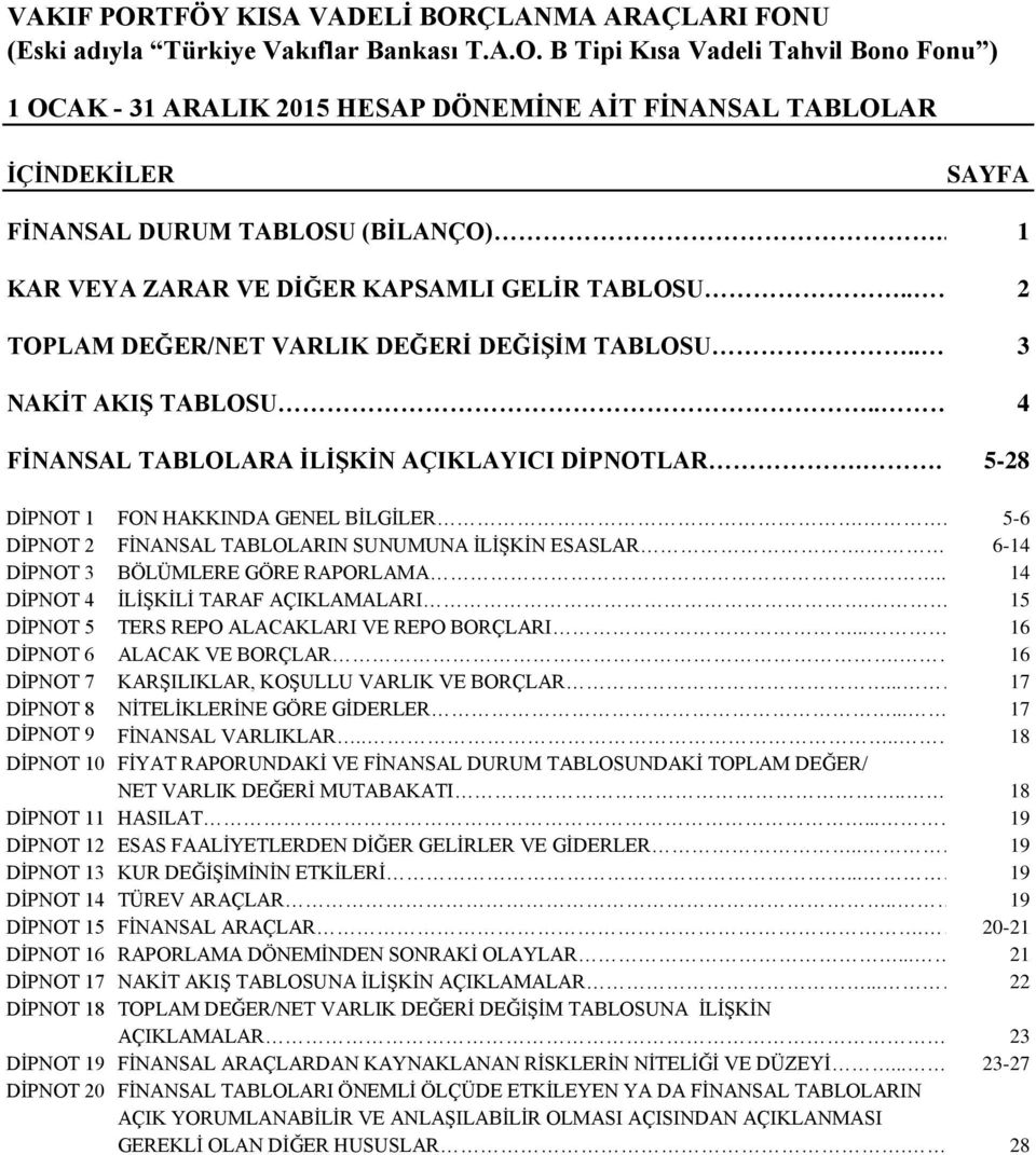 . 5-6 DİPNOT 2 FİNANSAL TABLOLARIN SUNUMUNA İLİŞKİN ESASLAR.. 6-14 DİPNOT 3 BÖLÜMLERE GÖRE RAPORLAMA... 14 DİPNOT 4 İLİŞKİLİ TARAF AÇIKLAMALARI. 15 DİPNOT 5 TERS REPO ALACAKLARI VE REPO BORÇLARI.