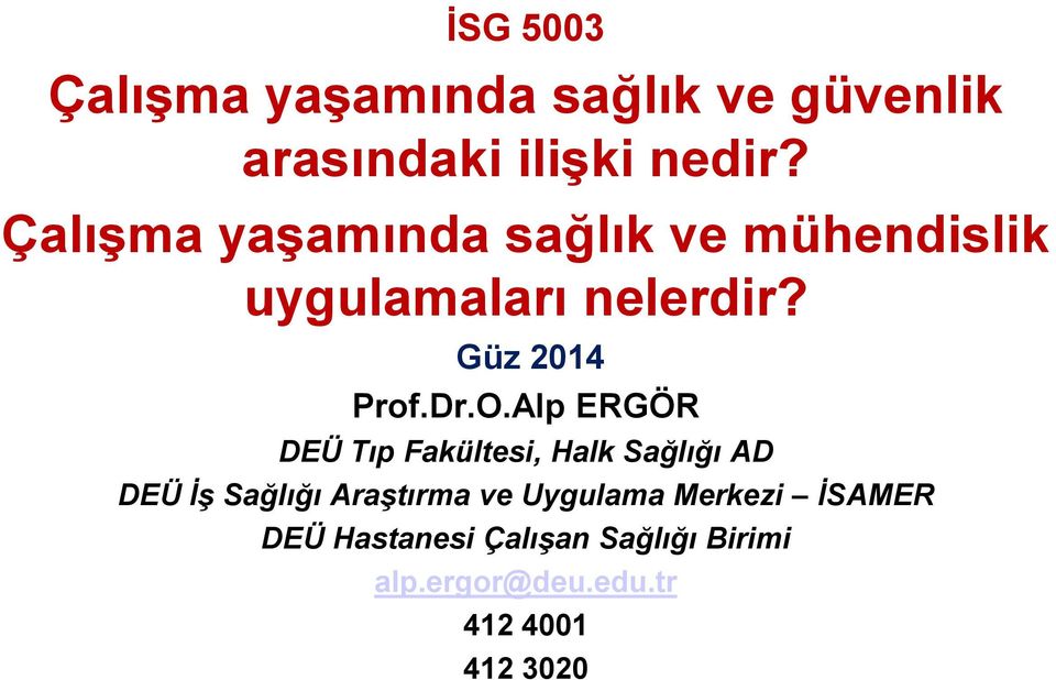 Alp ERGÖR DEÜ Tıp Fakültesi, Halk Sağlığı AD DEÜ İş Sağlığı Araştırma ve Uygulama