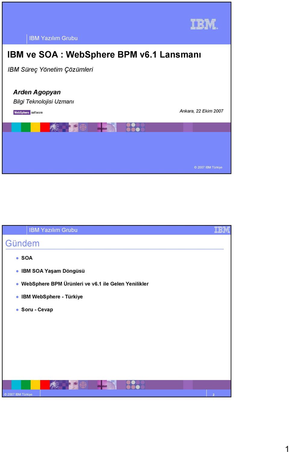 Uzmanı Ankara, 22 Ekim 2007 2007 IBM Türkiye Gündem SOA IBM SOA Yaşam