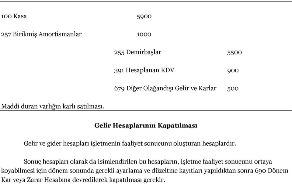 Gelir Hesaplarının Kapatılması Gelir ve gider hesapları iģletmenin faaliyet sonucunu oluģturan hesaplardır.