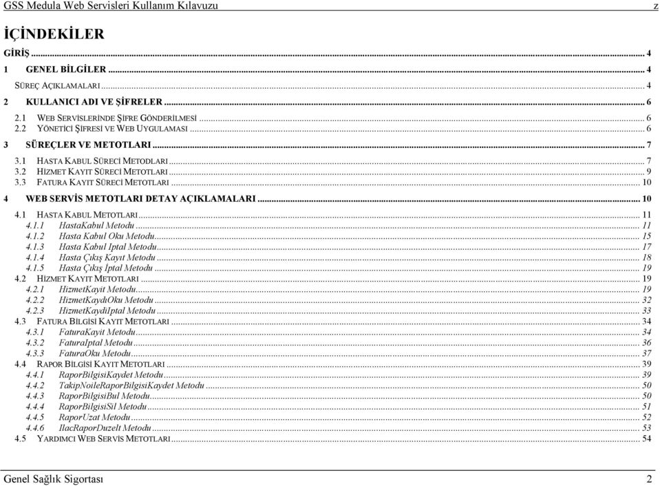.. 11 4.1.1 HastaKabul Metodu... 11 4.1.2 Hasta Kabul Oku Metodu... 15 4.1.3 Hasta Kabul Iptal Metodu... 17 4.1.4 Hasta Çıkış Kayıt Metodu... 18 4.1.5 Hasta Çıkış İptal Metodu... 19 4.