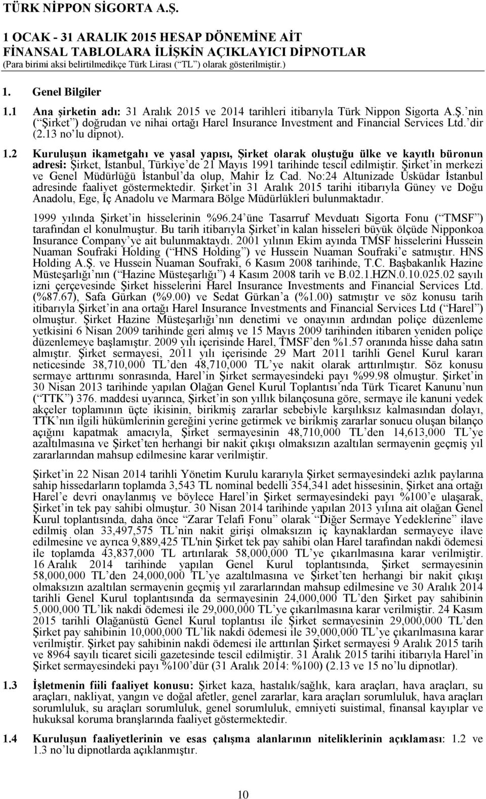 2 Kuruluşun ikametgahı ve yasal yapısı, Şirket olarak oluştuğu ülke ve kayıtlı büronun adresi: Şirket, İstanbul, Türkiye de 21 Mayıs 1991 tarihinde tescil edilmiştir.