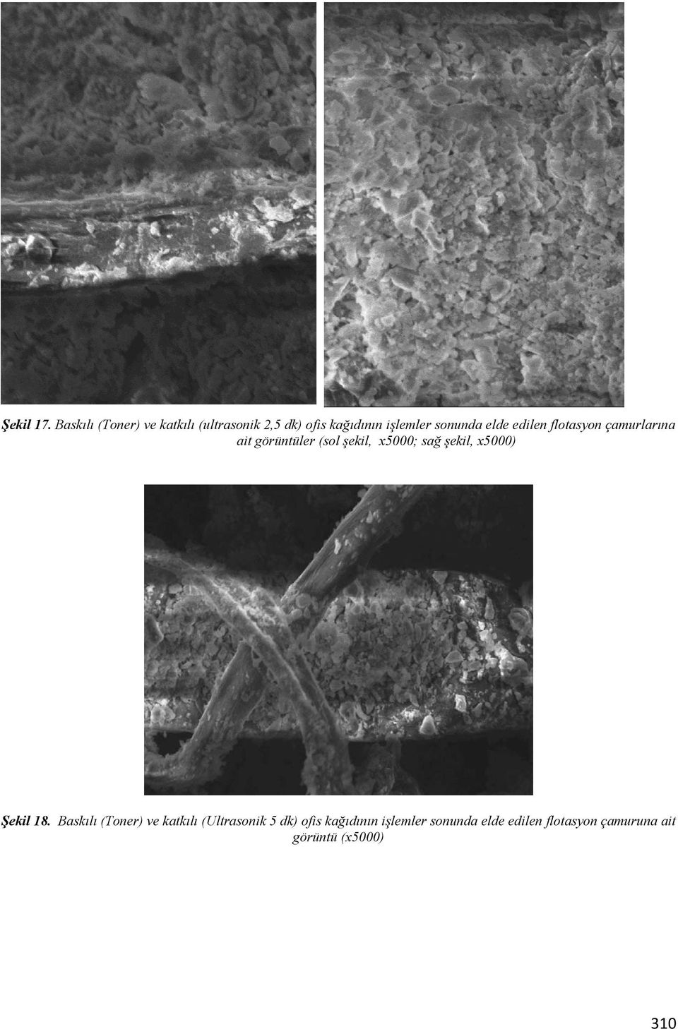 elde edilen flotasyon çamurlarına ait görüntüler (sol şekil, x5000; sağ şekil,
