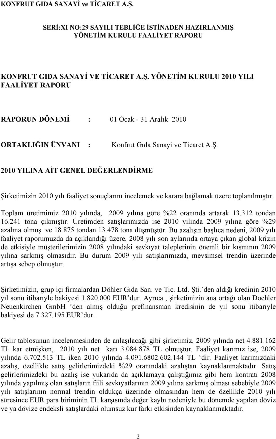 875 tondan 13.478 tona düşmüştür.