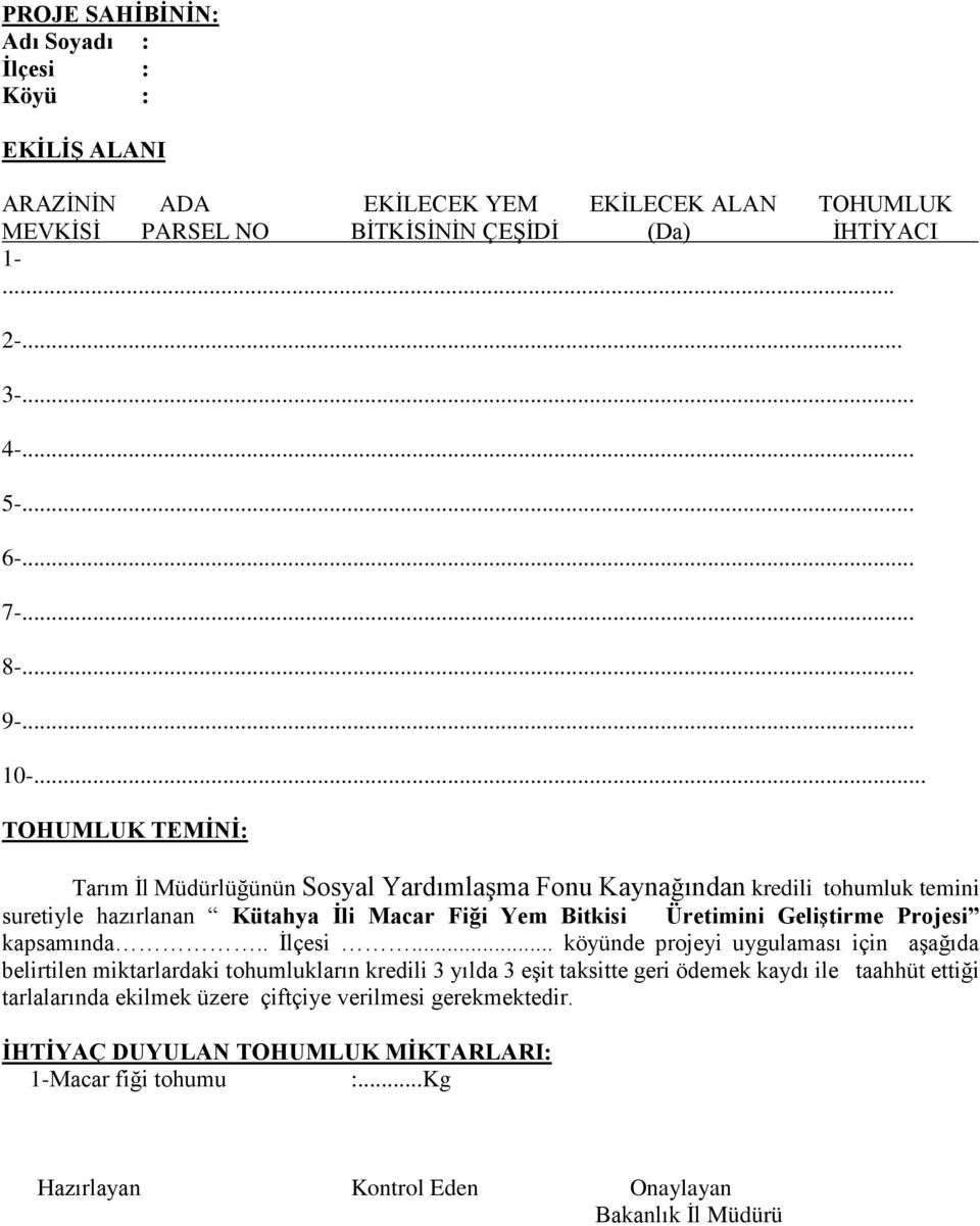 .. TOHUMLUK TEMİNİ: Tarım İl Müdürlüğünün Sosyal Yardımlaşma Fonu Kaynağından kredili tohumluk temini suretiyle hazırlanan Kütahya İli Macar Fiği Yem Bitkisi Üretimini Geliştirme Projesi