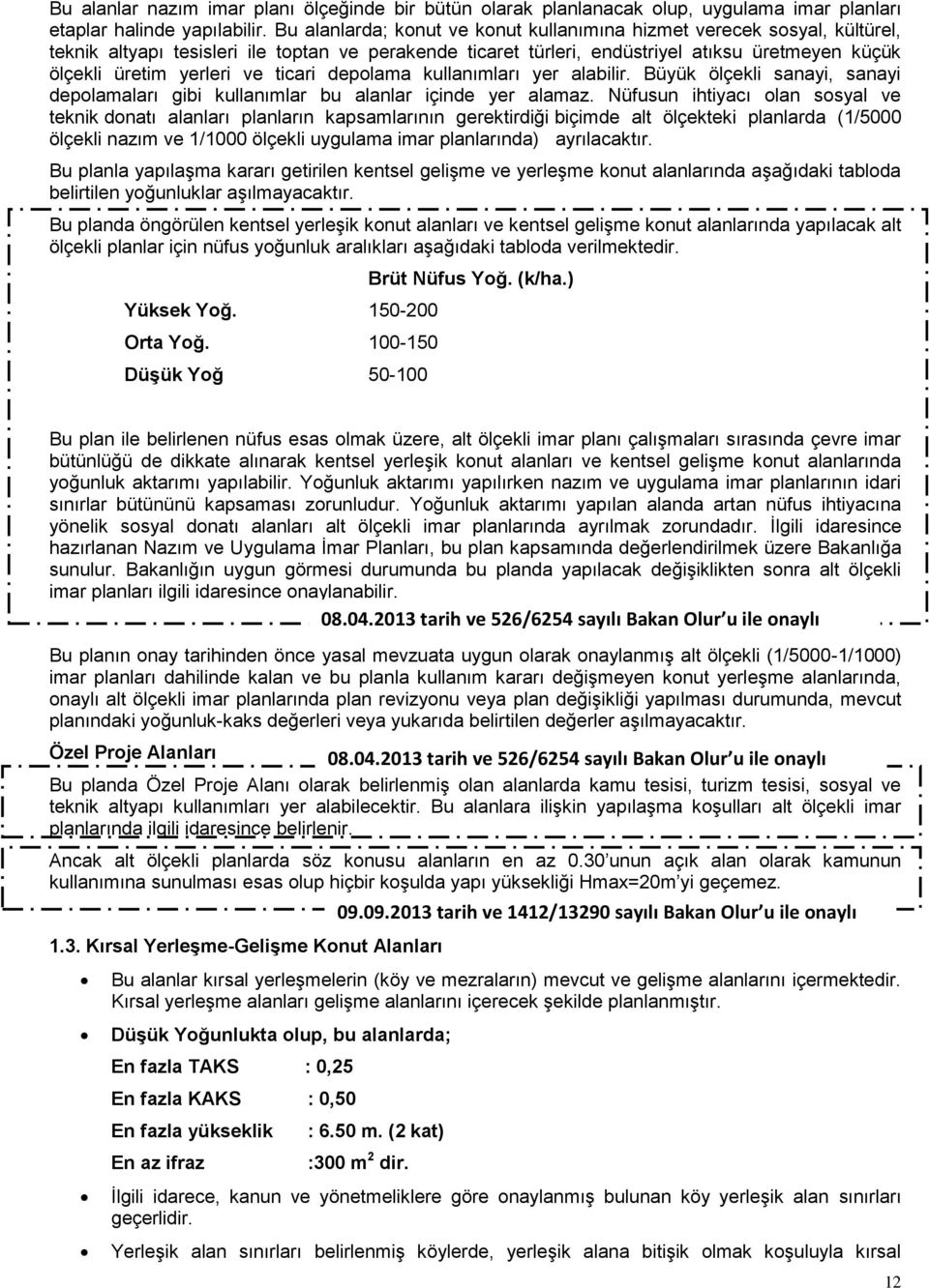 ve ticari depolama kullanımları yer alabilir. Büyük ölçekli sanayi, sanayi depolamaları gibi kullanımlar bu alanlar içinde yer alamaz.