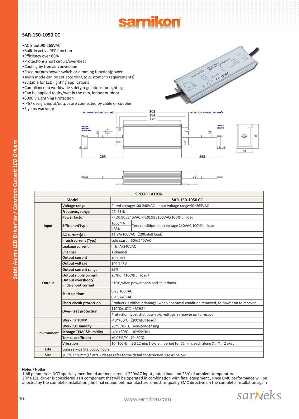 the rain, indoor outdoor 6000 V Lightning Protection IP67 design, input/output are connected by cable or coupler 3 years warranty 203 194 179 63 Sabit Akımlı LED Driver lar / Constant Current LED