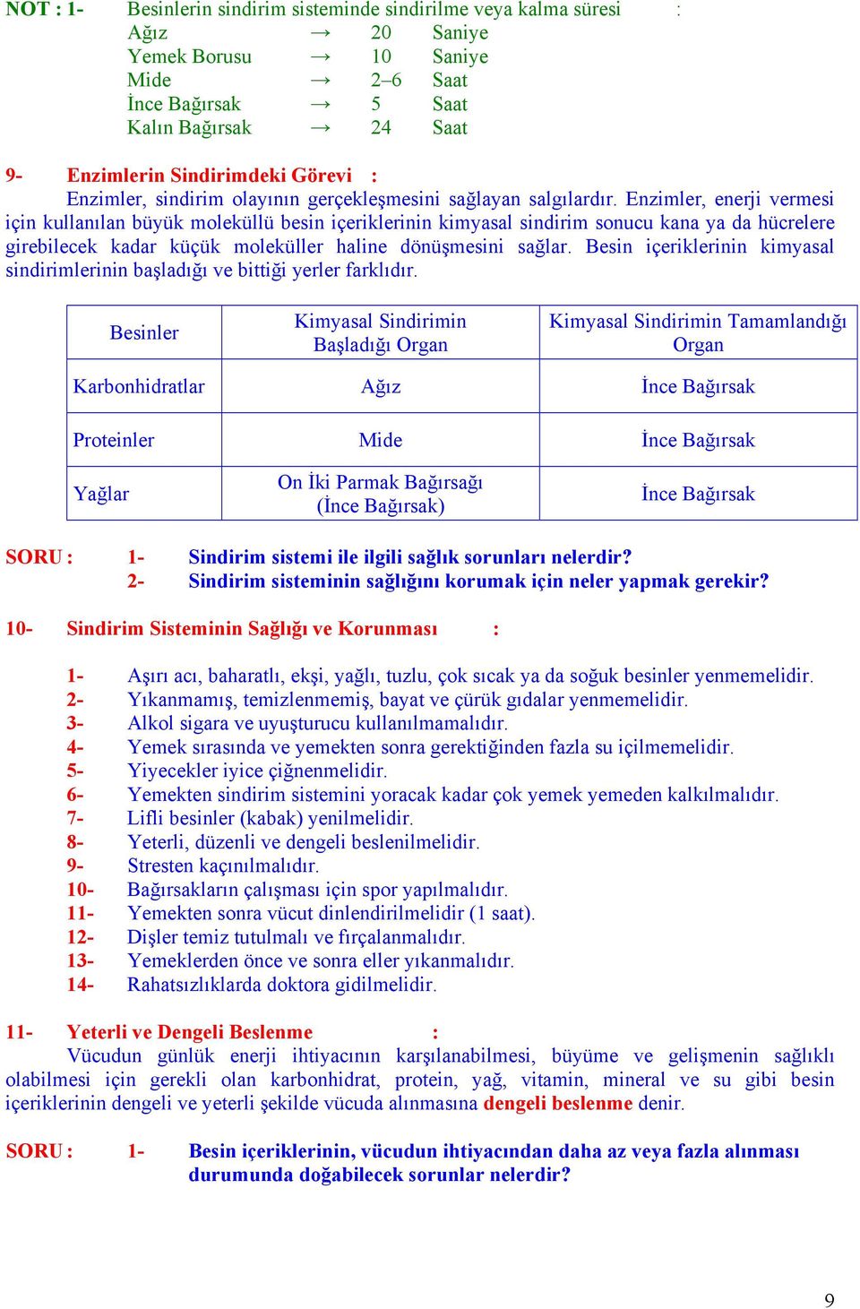 Enzimler, enerji vermesi için kullanılan büyük moleküllü besin içeriklerinin kimyasal sindirim sonucu kana ya da hücrelere girebilecek kadar küçük moleküller haline dönüşmesini sağlar.