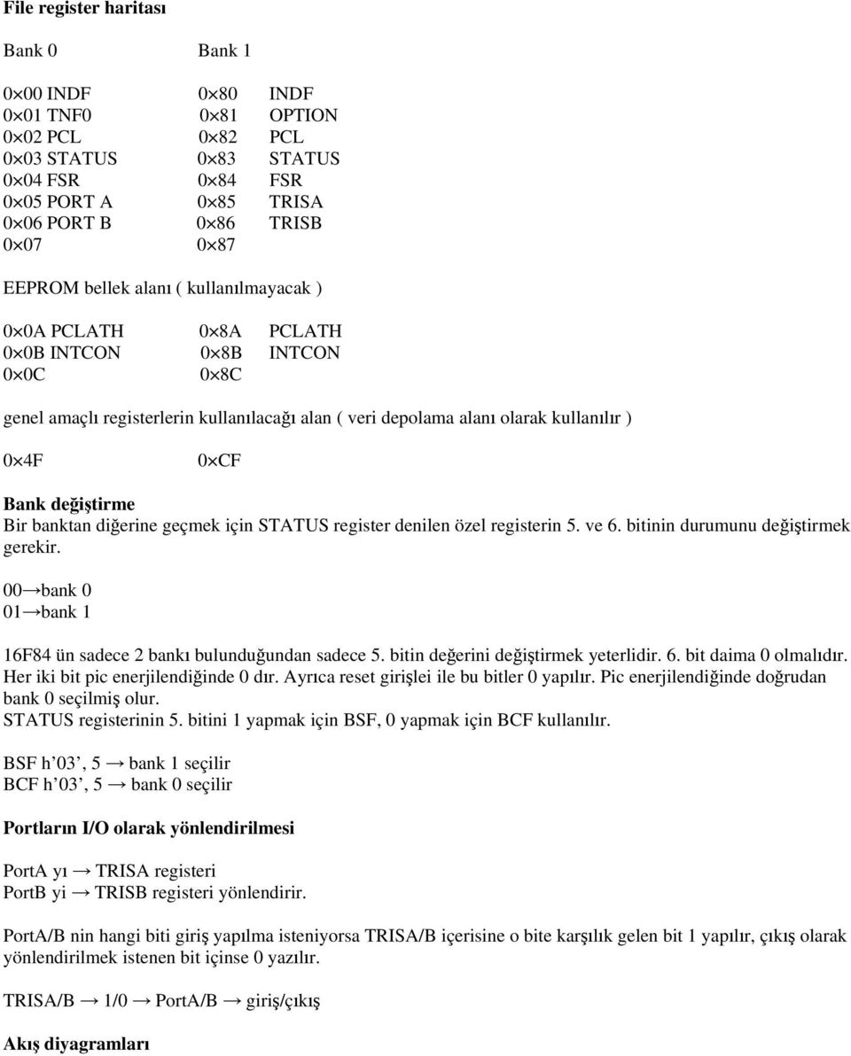 Bank değiştirme Bir banktan diğerine geçmek için STATUS register denilen özel registerin 5. ve 6. bitinin durumunu değiştirmek gerekir.