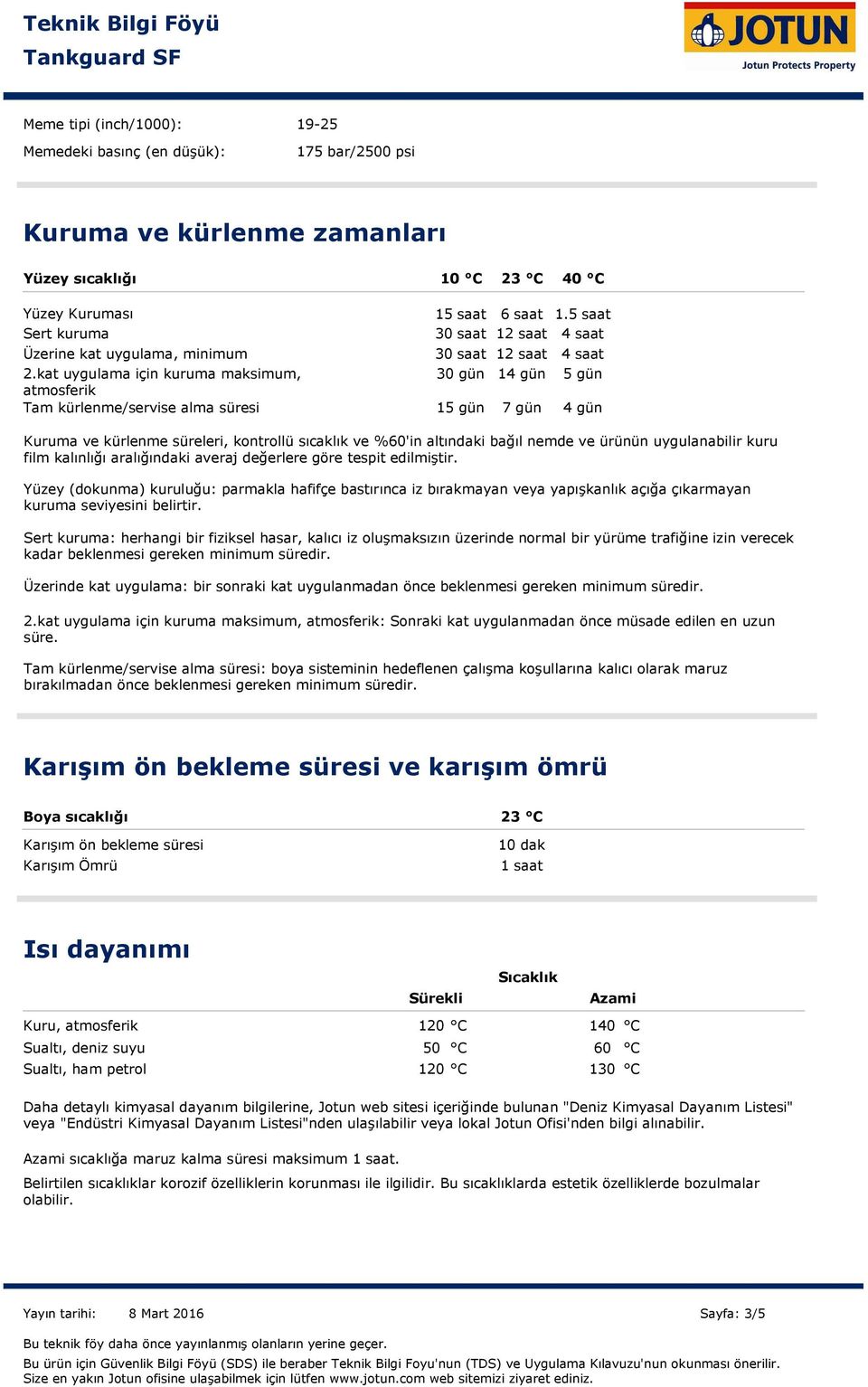 5 saat 30 saat 12 saat 4 saat 30 saat 12 saat 4 saat 30 gün 14 gün 5 gün 15 gün 7 gün 4 gün Kuruma ve kürlenme süreleri, kontrollü sıcaklık ve %60'in altındaki bağıl nemde ve ürünün uygulanabilir