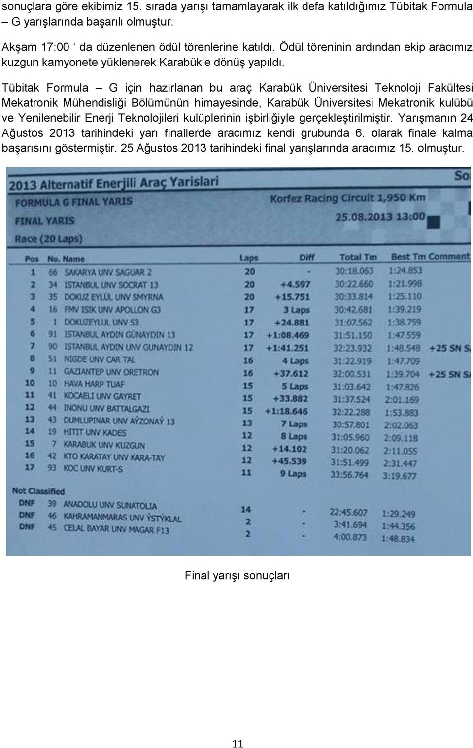 Tübitak Formula G için hazırlanan bu araç Karabük Üniversitesi Teknoloji Fakültesi Mekatronik Mühendisliği Bölümünün himayesinde, Karabük Üniversitesi Mekatronik kulübü ve Yenilenebilir