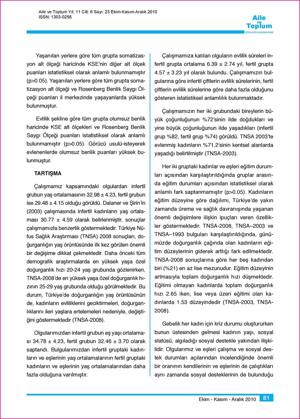 Evlilik şekline göre tüm grupta olumsuz benlik haricinde KSE alt ölçekleri Rosenberg Benlik Saygı Ölçeği puanları istatistiksel olarak anlamlı bulunmamıştır (p>0.05).