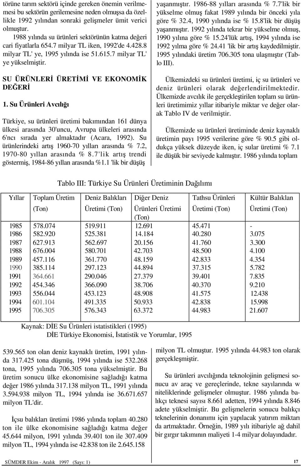 SU ÜRÜNLERİ ÜRETİMİ VE EKONOMİK DEĞERİ 1.