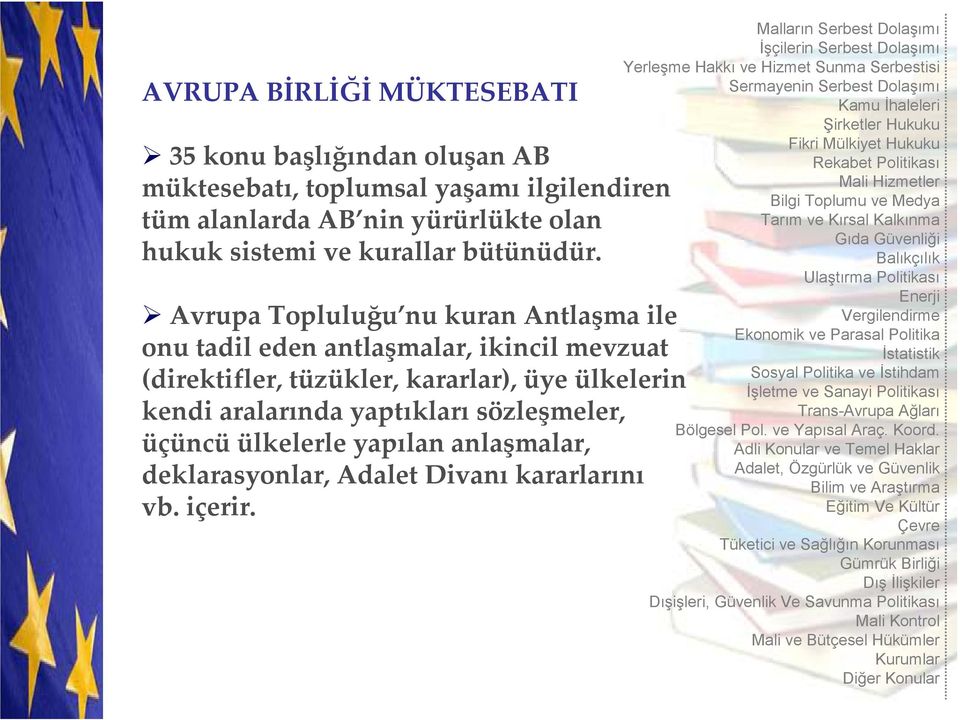 anlaşmalar, deklarasyonlar, Adalet Divanı kararlarını vb. içerir.