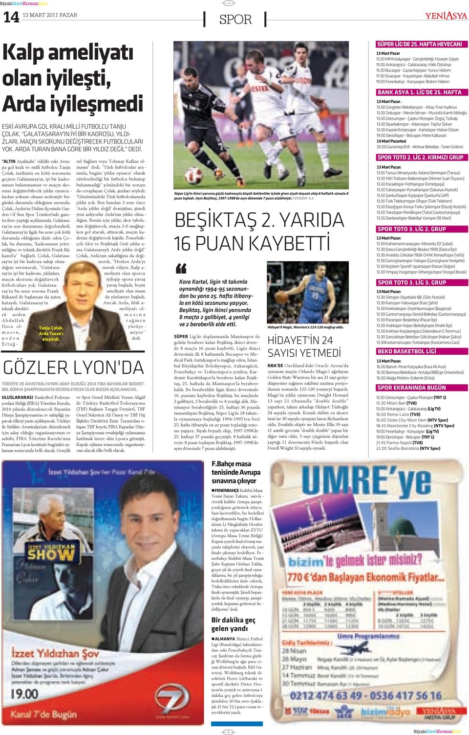 ''ALTIN A yak ka bý'' ö dül lü es ki Av ru - pa gol kra lý ve mil li fut bol cu Tan ju Ço lak, ta ri hi nin en kö tü se zo nu nu ge çi ren Ga la ta sa ray'ýn, i yi bir kad ro - su nun bu lun ma ma sý