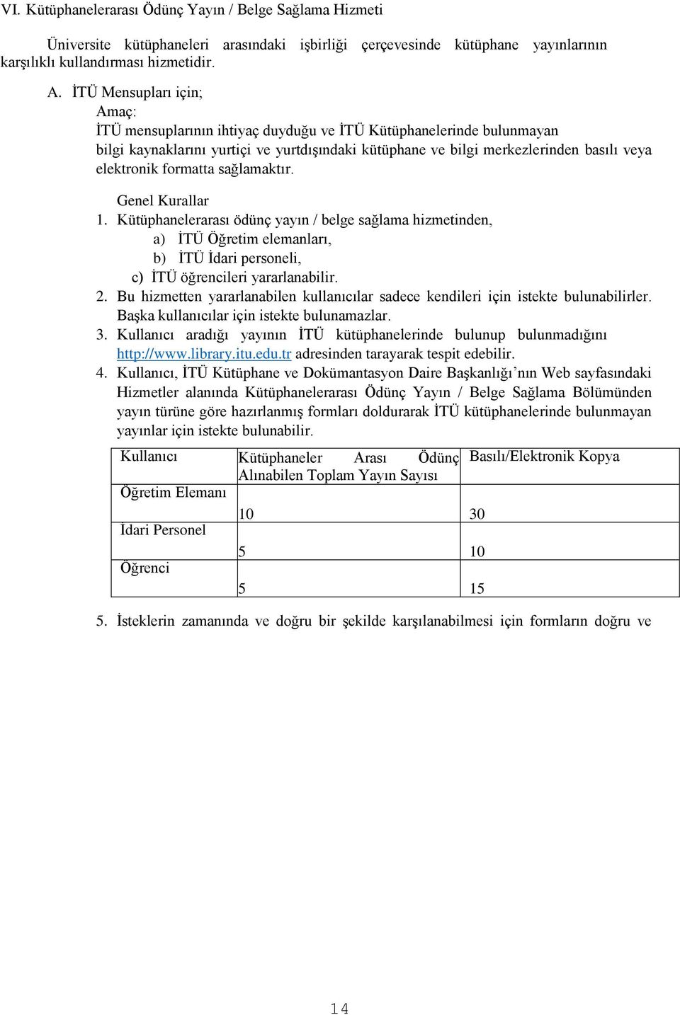 formatta sağlamaktır. Genel Kurallar 1. Kütüphanelerarası ödünç yayın / belge sağlama hizmetinden, a) İTÜ Öğretim elemanları, b) İTÜ İdari personeli, c) İTÜ öğrencileri yararlanabilir. 2.