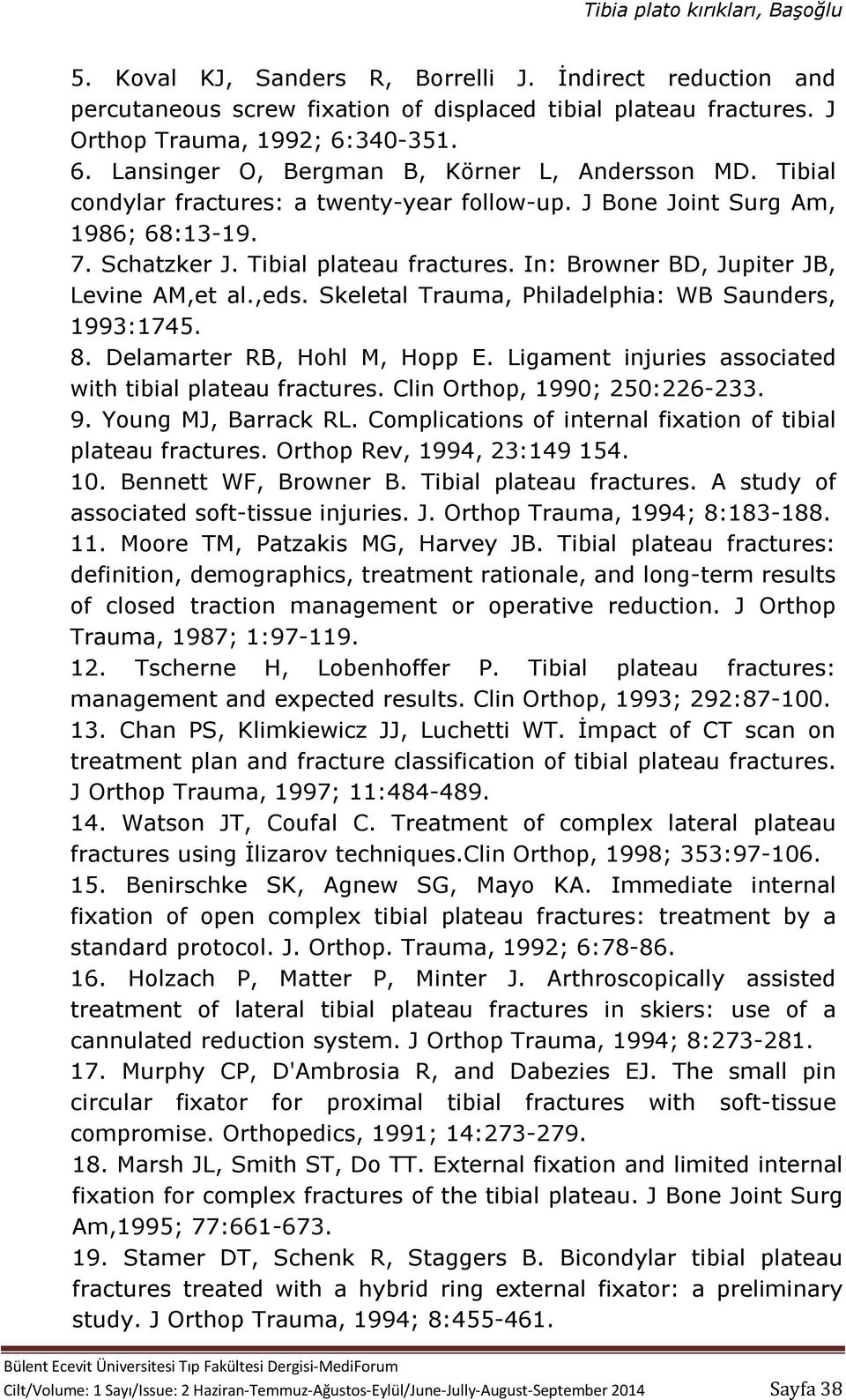 Skeletal Trauma, Philadelphia: WB Saunders, 1993:1745. 8. Delamarter RB, Hohl M, Hopp E. Ligament injuries associated with tibial plateau fractures. Clin Orthop, 1990; 250:226-233. 9.