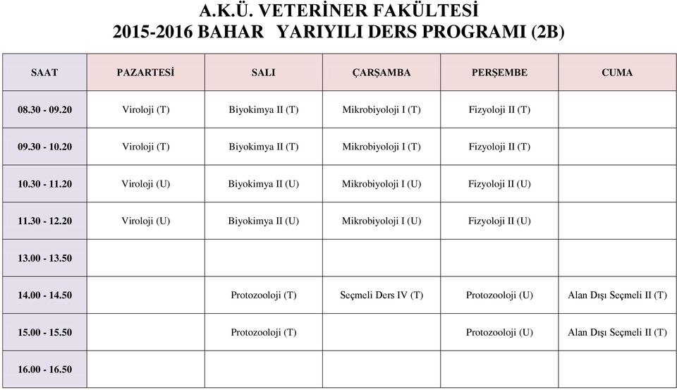 20 Viroloji Biyokimya II Mikrobiyoloji I Fizyoloji II 10.30-11.