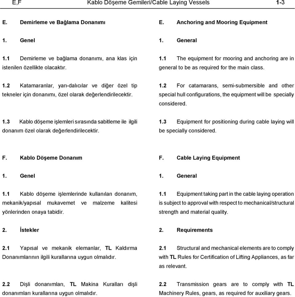 2 Katamaranlar, yarı-dalıcılar ve diğer özel tip tekneler için donanımı, özel olarak değerlendirilecektir. 1.