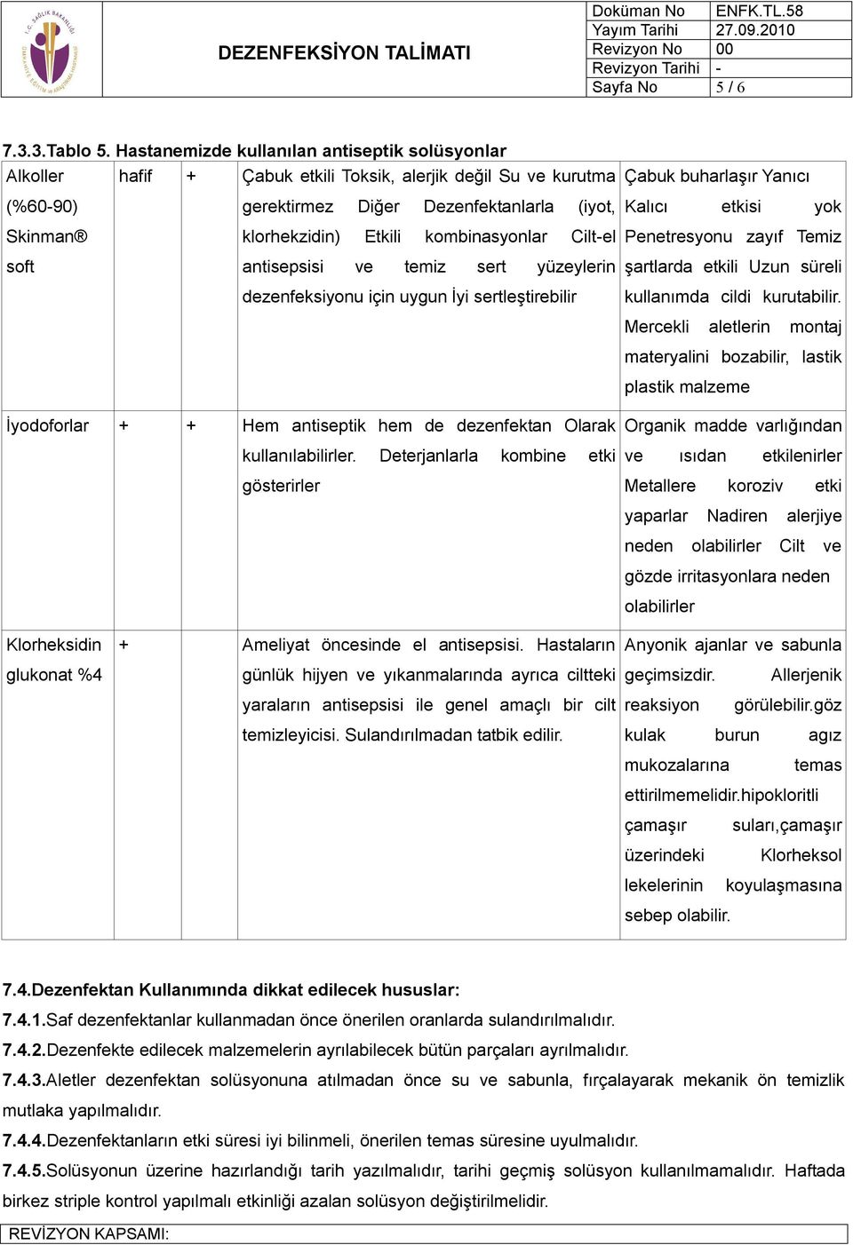 kombinasyonlar Cilt-el soft antisepsisi ve temiz sert yüzeylerin u için uygun İyi sertleştirebilir İyodoforlar + + Hem antiseptik hem de dezenfektan Olarak kullanılabilirler.