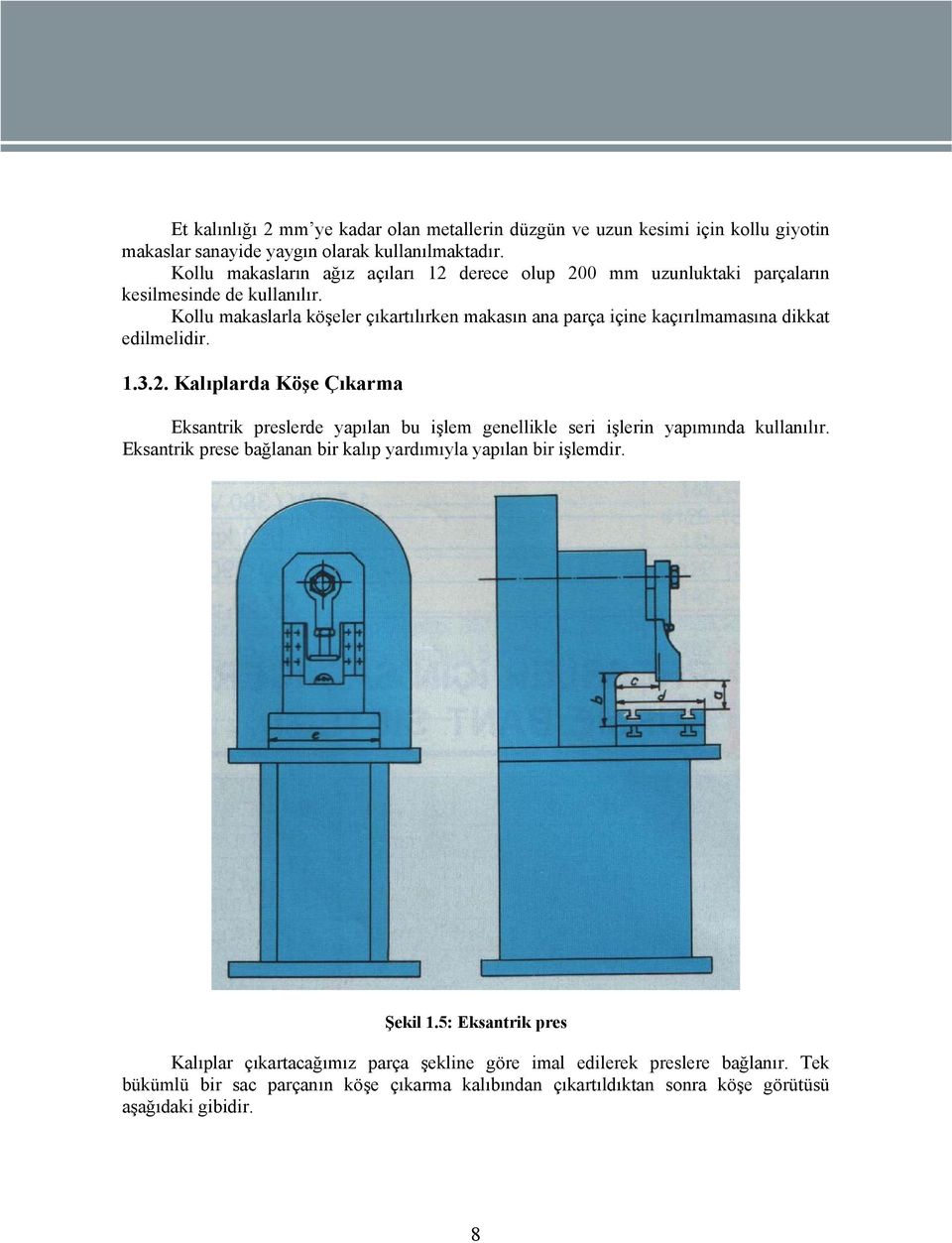 Kollu makaslarla köşeler çıkartılırken makasın ana parça içine kaçırılmamasına dikkat edilmelidir. 1.3.2.