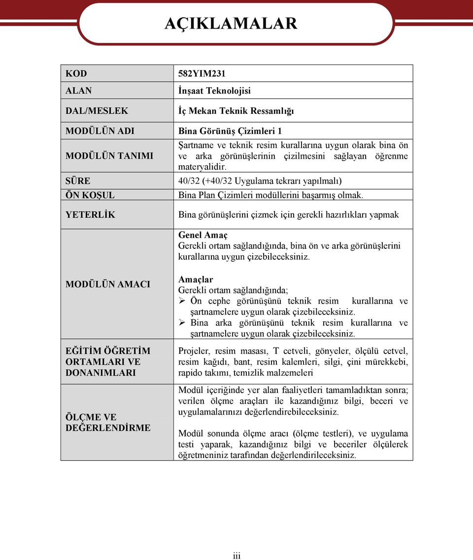 YETERLİK Bina görünüşlerini çizmek için gerekli hazırlıkları yapmak Genel Amaç Gerekli ortam sağlandığında, bina ön ve arka görünüşlerini kurallarına uygun çizebileceksiniz.