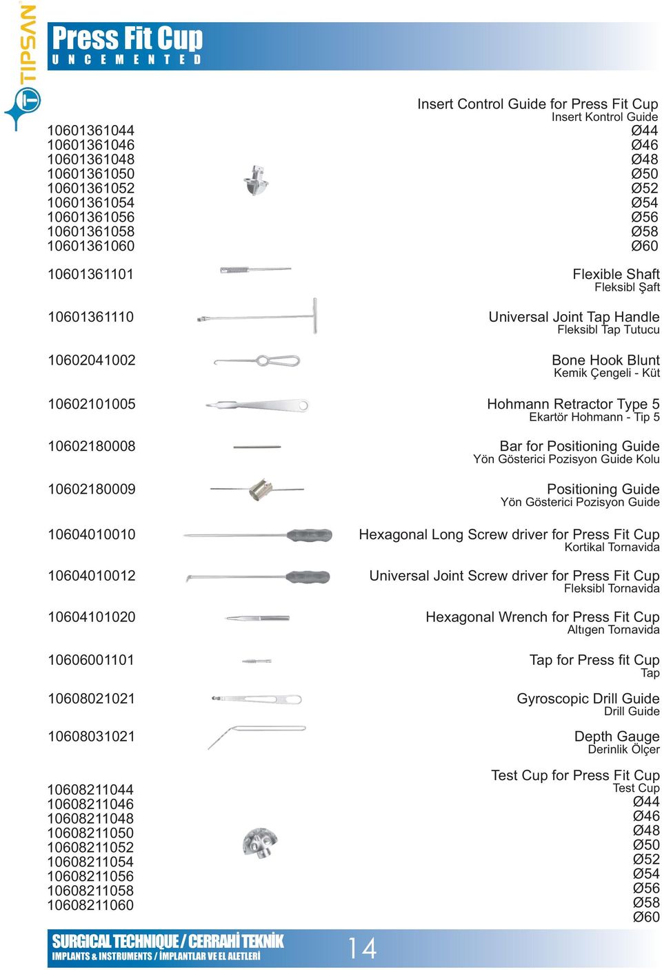 Hohmann - Tip 5 10602180008 Bar for Positioning Guide Yön Gösterici Pozisyon Guide Kolu 10602180009 Positioning Guide Yön Gösterici Pozisyon Guide 10604010010 Hexagonal Long Screw driver for Press