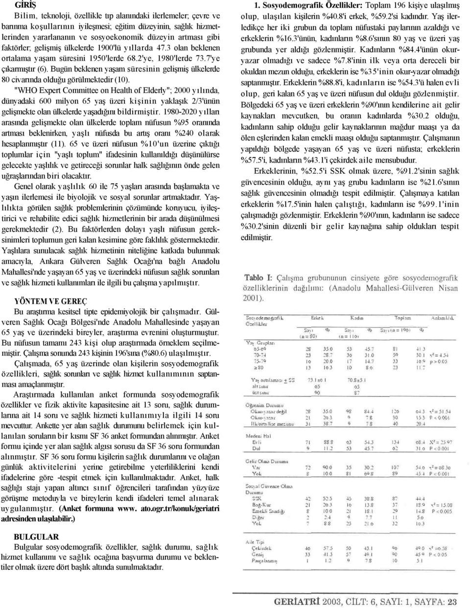 Bugün beklenen yaşam süresinin gelişmiş ülkelerde 80 civarında olduğu görülmektedir (10).