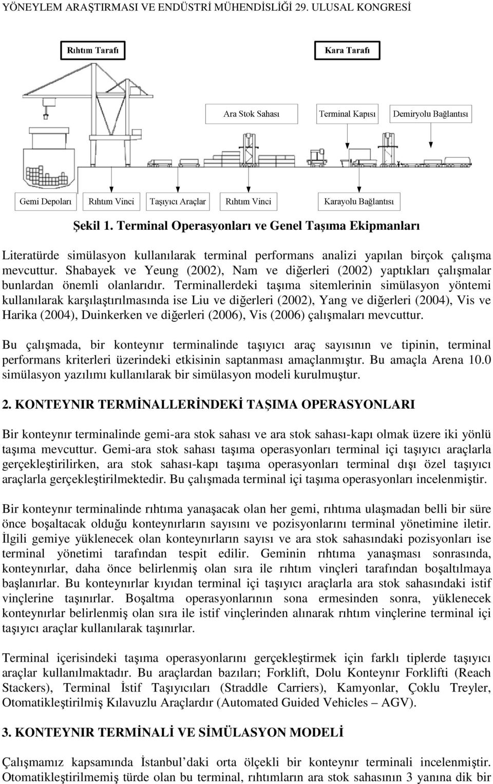 Terminallerdeki taşıma sitemlerinin simülasyon yöntemi kullanılarak karşılaştırılmasında ise Liu ve diğerleri (2002), Yang ve diğerleri (2004), Vis ve Harika (2004), Duinkerken ve diğerleri (2006),