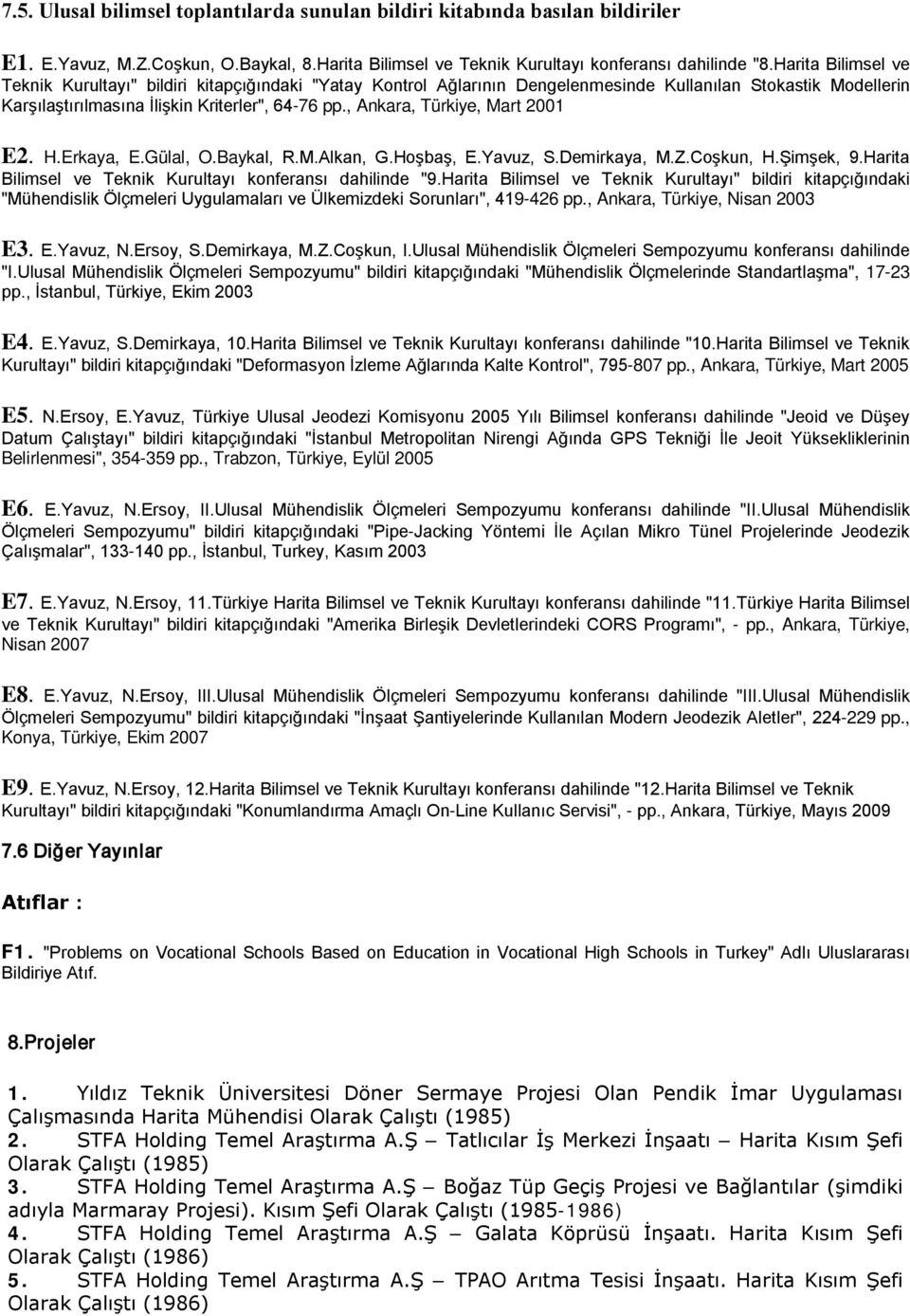 , Ankara, Türkiye, Mart 2001 E2. H.Erkaya, E.Gülal, O.Baykal, R.M.Alkan, G.Hoşbaş, E.Yavuz, S.Demirkaya, M.Z.Coşkun, H.Şimşek, 9.Harita Bilimsel ve Teknik Kurultayı konferansı dahilinde "9.