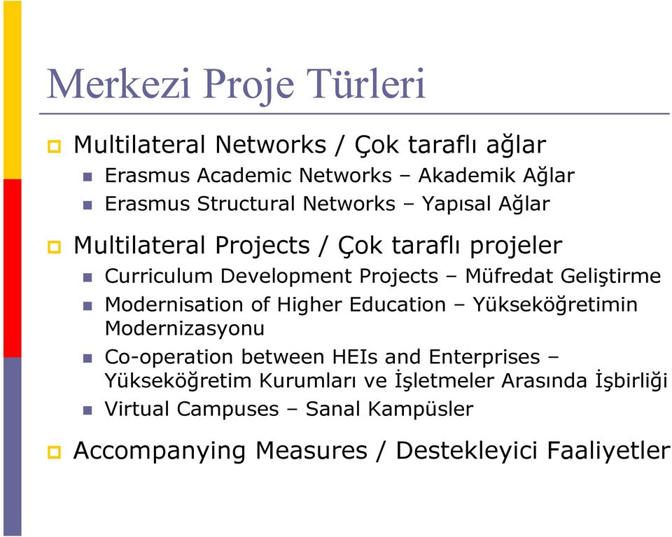 Geliştirme Modernisation of Higher Education Yükseköğretimin Modernizasyonu Co-operation between HEIs and Enterprises