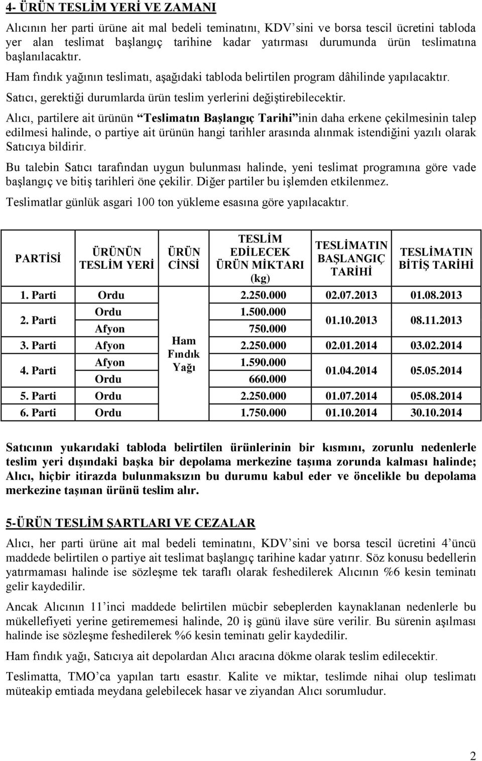 Alıcı, partilere ait ürünün Teslimatın BaĢlangıç Tarihi inin daha erkene çekilmesinin talep edilmesi halinde, o partiye ait ürünün hangi tarihler arasında alınmak istendiğini yazılı olarak Satıcıya