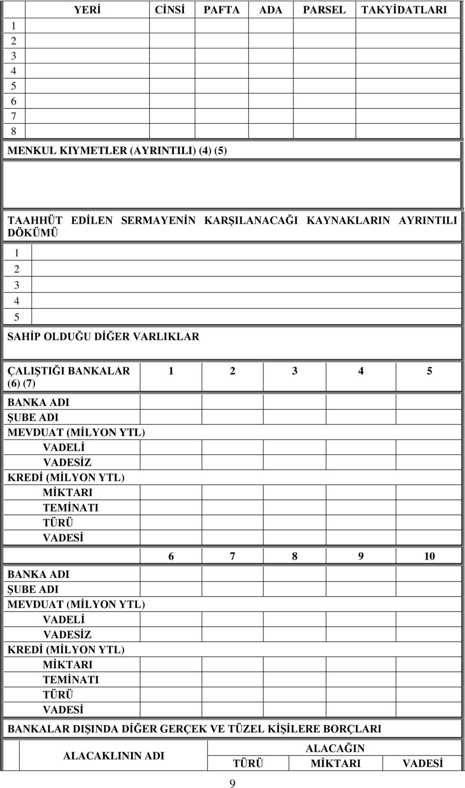 YTL) VADELİ VADESİZ KREDİ (MİLYON YTL) MİKTARI TEMİNATI TÜRÜ VADESİ 6 7 8 9 10 BANKA ADI ŞUBE ADI MEVDUAT (MİLYON YTL) VADELİ VADESİZ KREDİ