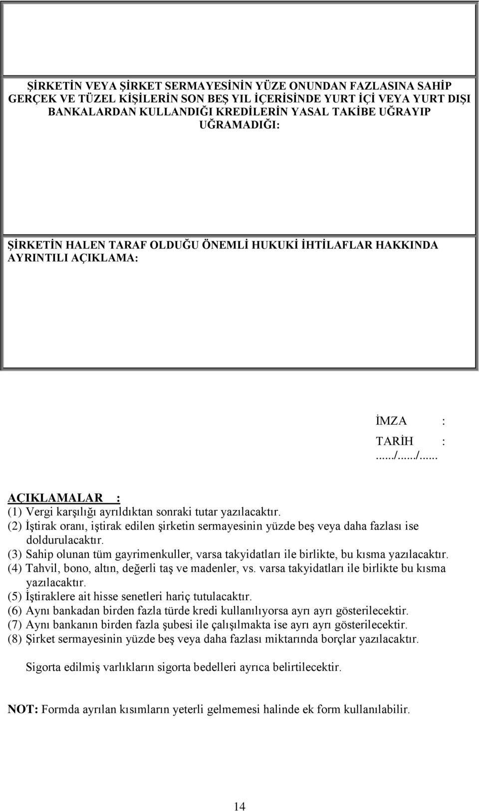 (2) İştirak oranı, iştirak edilen şirketin sermayesinin yüzde beş veya daha fazlası ise doldurulacaktır. (3) Sahip olunan tüm gayrimenkuller, varsa takyidatları ile birlikte, bu kısma yazılacaktır.