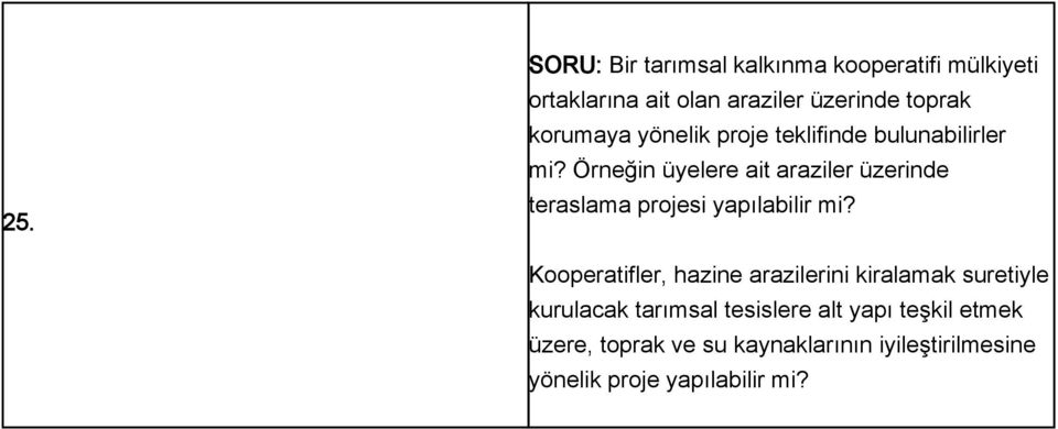 Örneğin üyelere ait araziler üzerinde teraslama projesi yapılabilir mi?