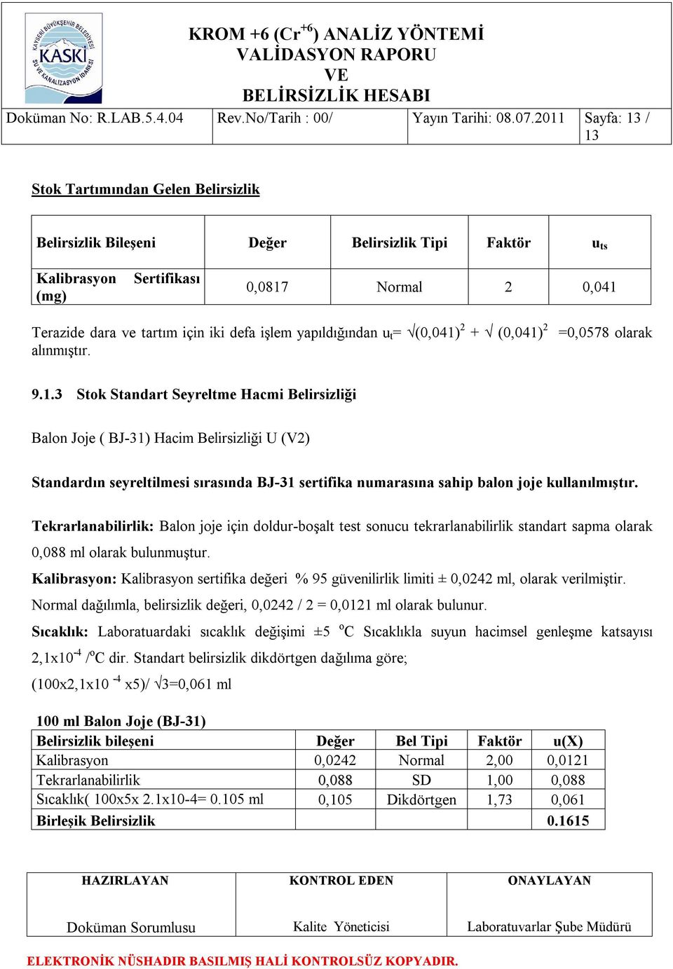 işlem yapıldığından u t = (0,041)