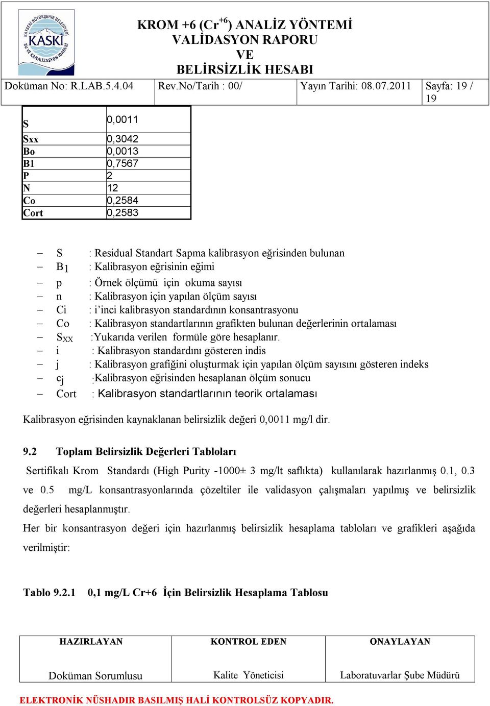 için okuma sayısı n : Kalibrasyon için yapılan ölçüm sayısı Ci : i inci kalibrasyon standardının konsantrasyonu Co : Kalibrasyon standartlarının grafikten bulunan değerlerinin ortalaması S XX