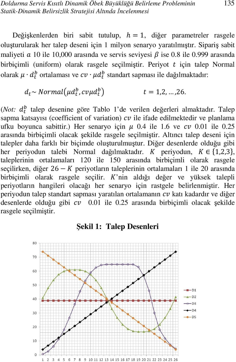 999 arasında birbiçimli (uniform) olarak rasgele seçilmiştir. Periyot için talep Normal olarak ortalaması ve standart sapması ile dağılmaktadır: ~, 1,2,,26.