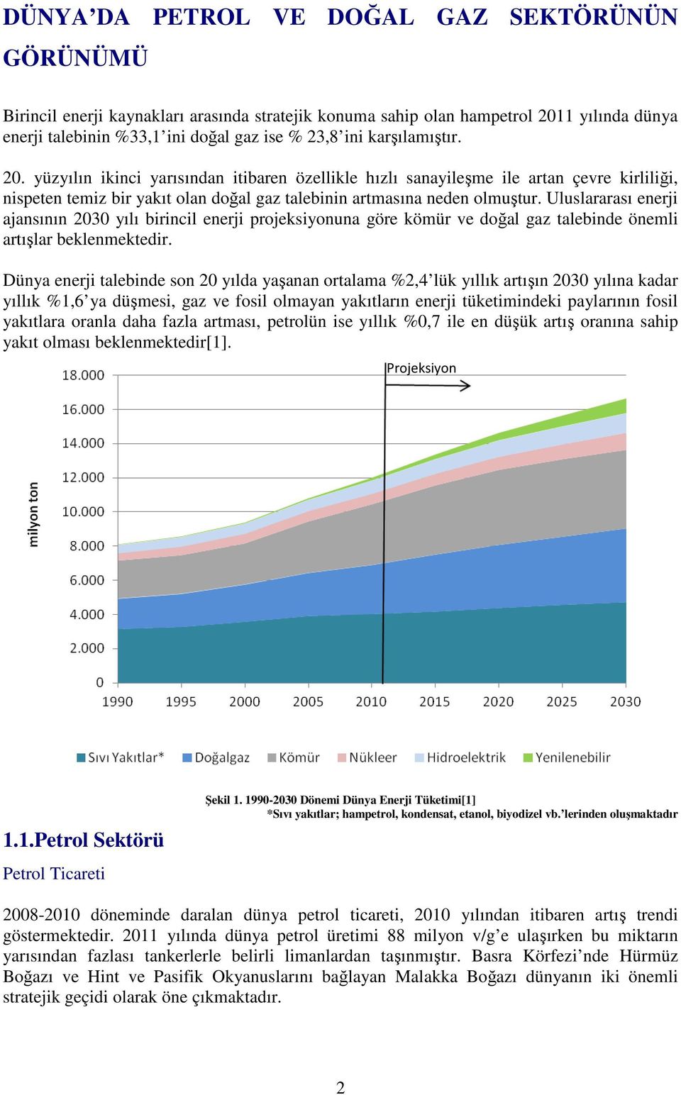 Uluslararası enerji ajansının 2030 yılı birincil enerji projeksiyonuna göre kömür ve doğal gaz talebinde önemli artışlar beklenmektedir.