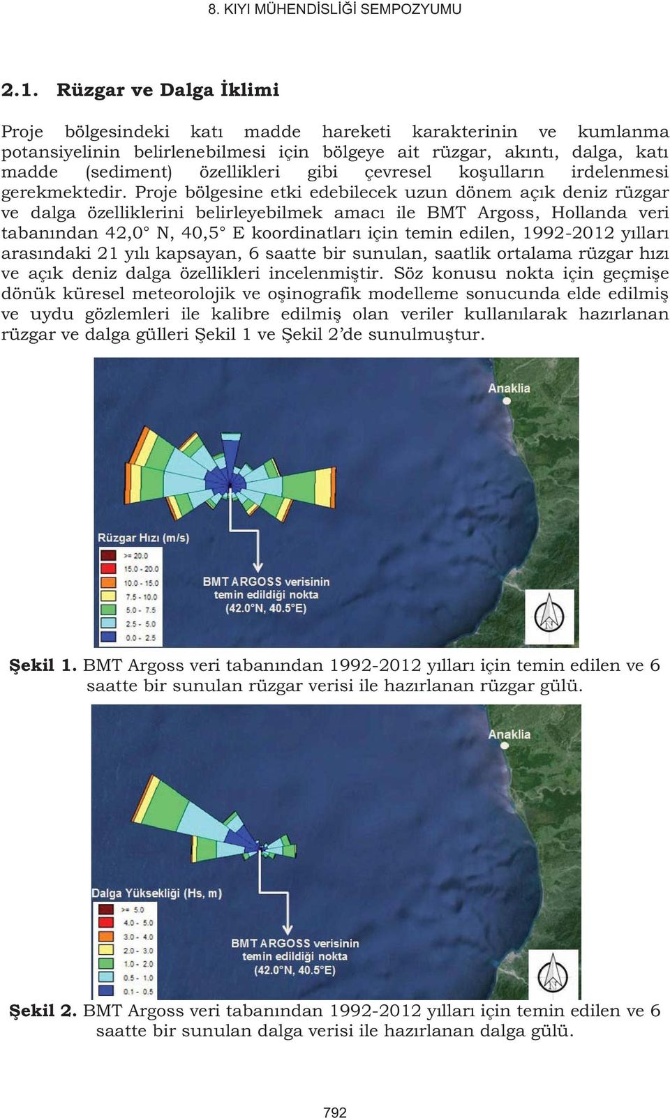 Proje bölgesine etki edebilecek uzun dönem açık deniz rüzgar ve dalga özelliklerini belirleyebilmek amacı ile BMT Argoss, Hollanda veri tabanından 42,0 N, 40,5 E koordinatları için temin edilen,